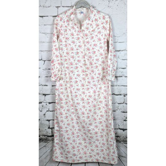 VINTAGE SEARS Floral Flannel Nightgown Cottage Cozy Soft Buttons Size Small - Picture 1 of 6
